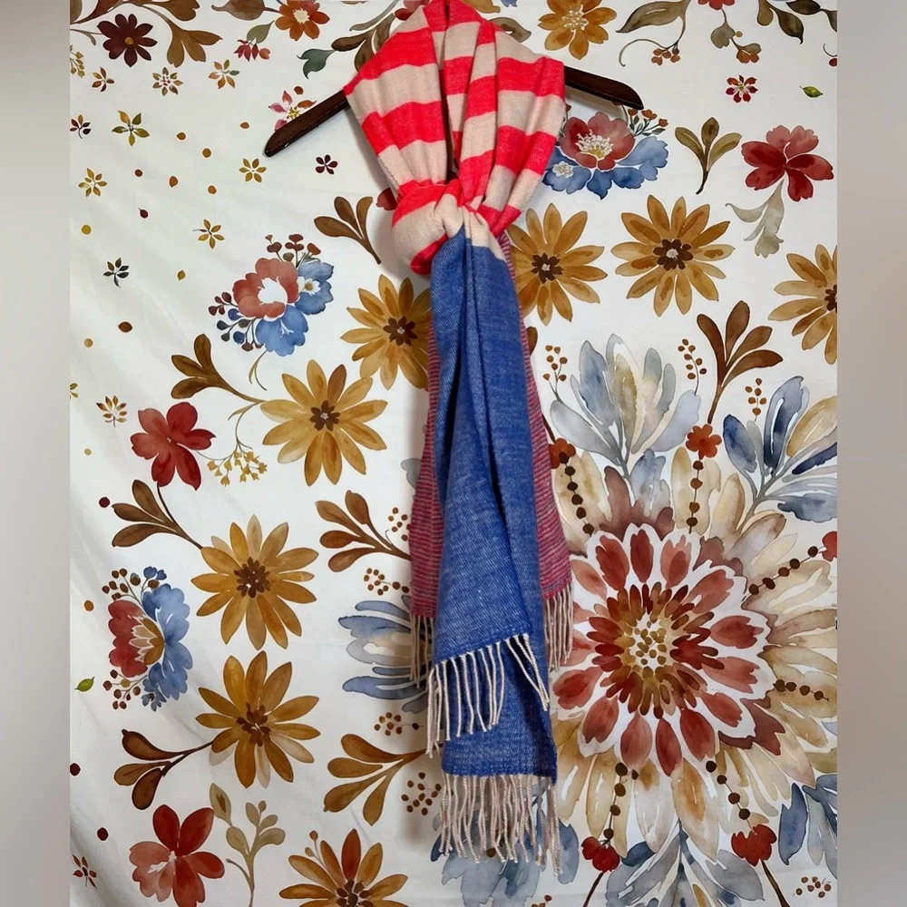Boutique Red Cream Blue American Flag Abstract Super Soft Fall Spring Scarf OSFM
